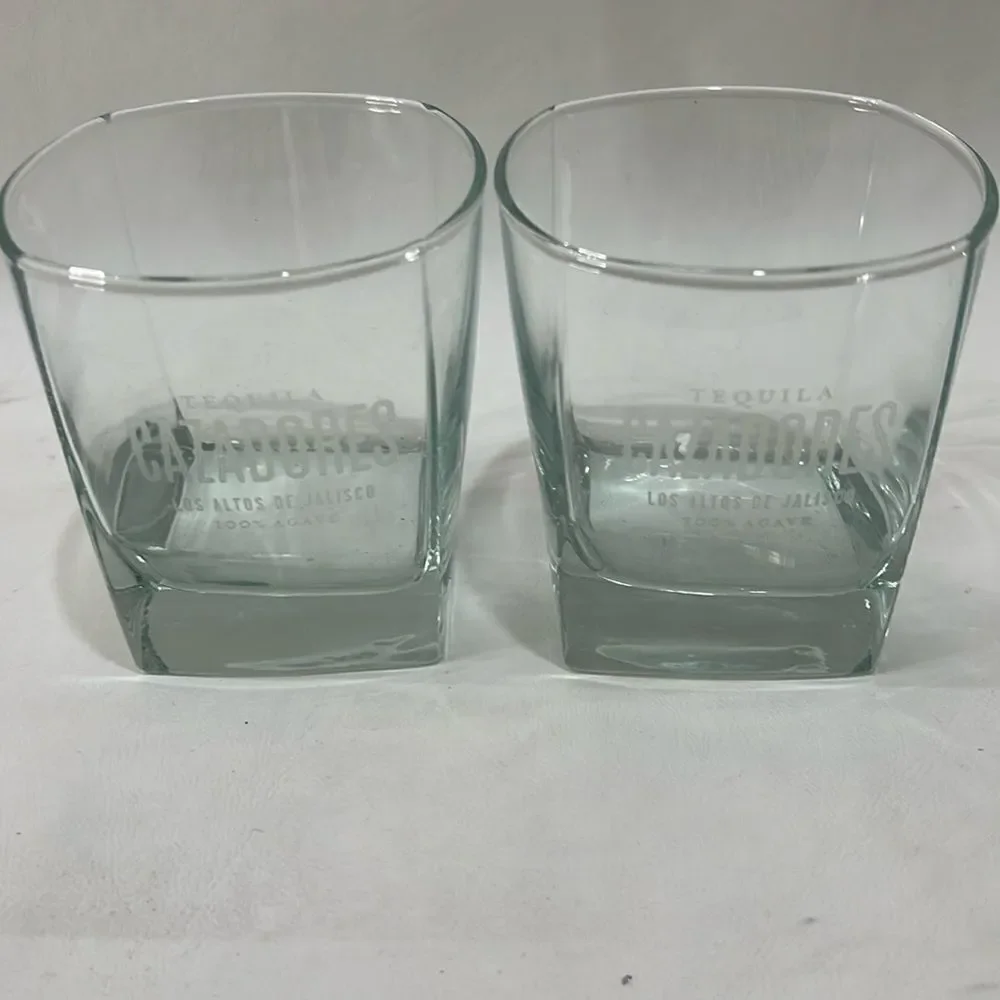 Cazadores Tequila Logo Glasses 8 Ounces Each Set of 2 Clear White Lettering